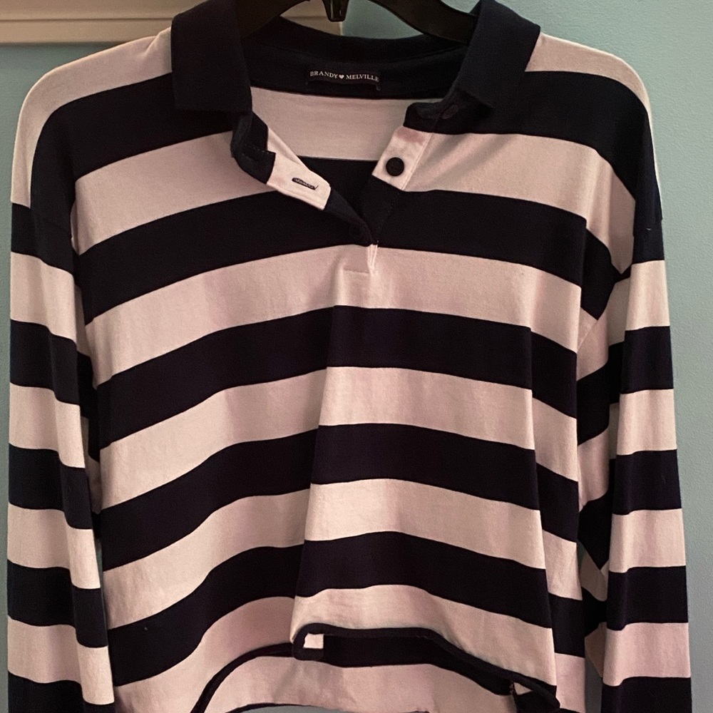 Brandy Melville navy/white Striped collared shirt